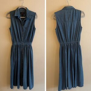 Eddie Bauer Denim Dress Womens S Blue Sleeveless Button Front Midi (1430)